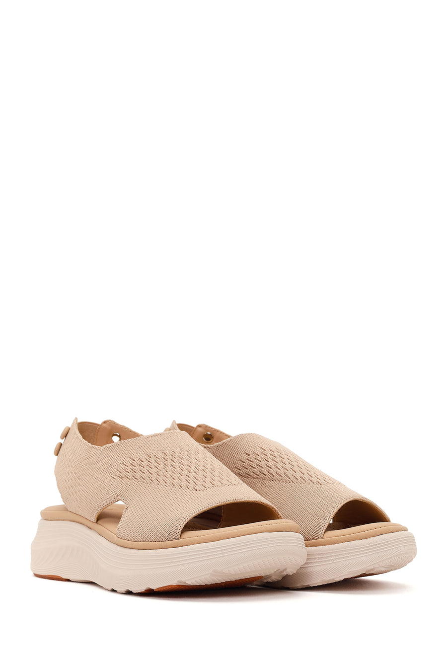 Women's Beige Strapped Thick-Soled Fabric Comfort Sandals