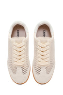 Women's Beige Lace-Up Mesh Suede Leather Sneaker | Derimod