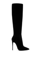 Women's Black High Thin Heeled Suede Leather Classic Boots | Derimod