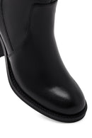 Woman Black Zip Closure Chunky Heeled Leather Boots | Derimod