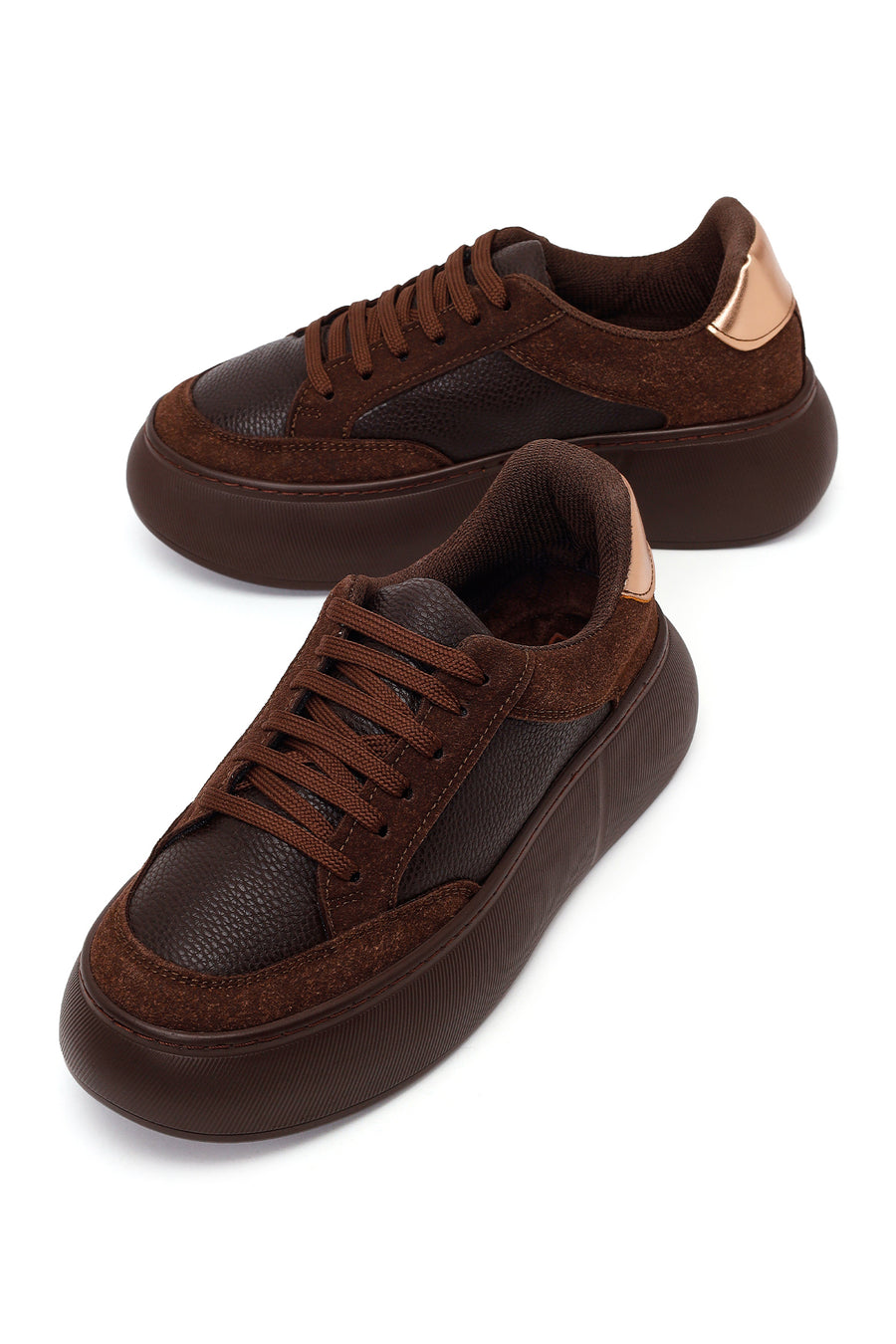 Woman Brown Lace-Up Chunky Sneaker
