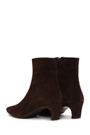 Woman Brown Zip Closure Chunky-Heeled Suede Leather Boots | Derimod