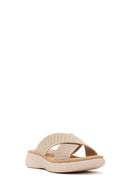 Women's Beige Thick-Soled Fabric Comfort Slippers | Derimod