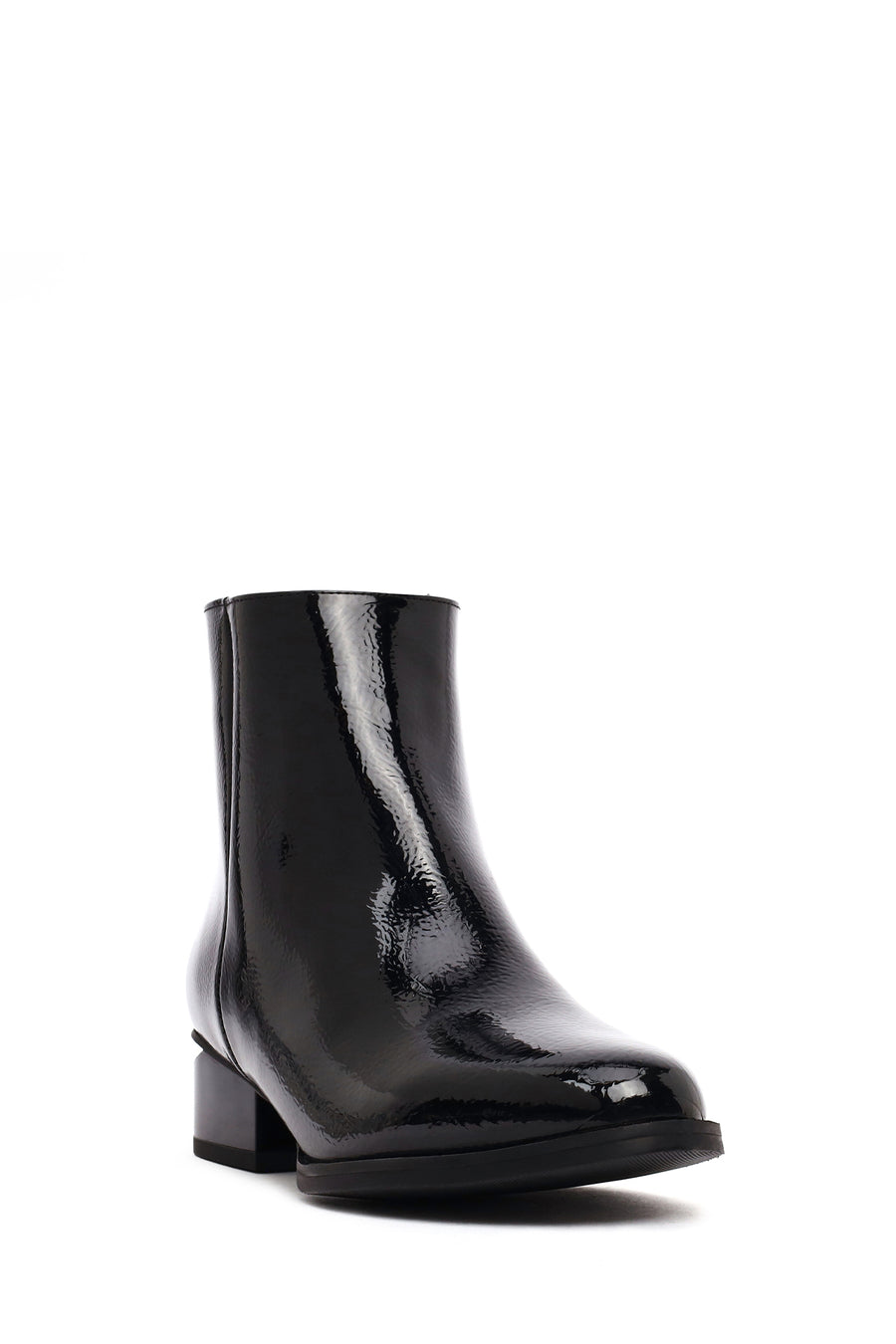 Women's Black Thick Short Heel Patent Leather Boot