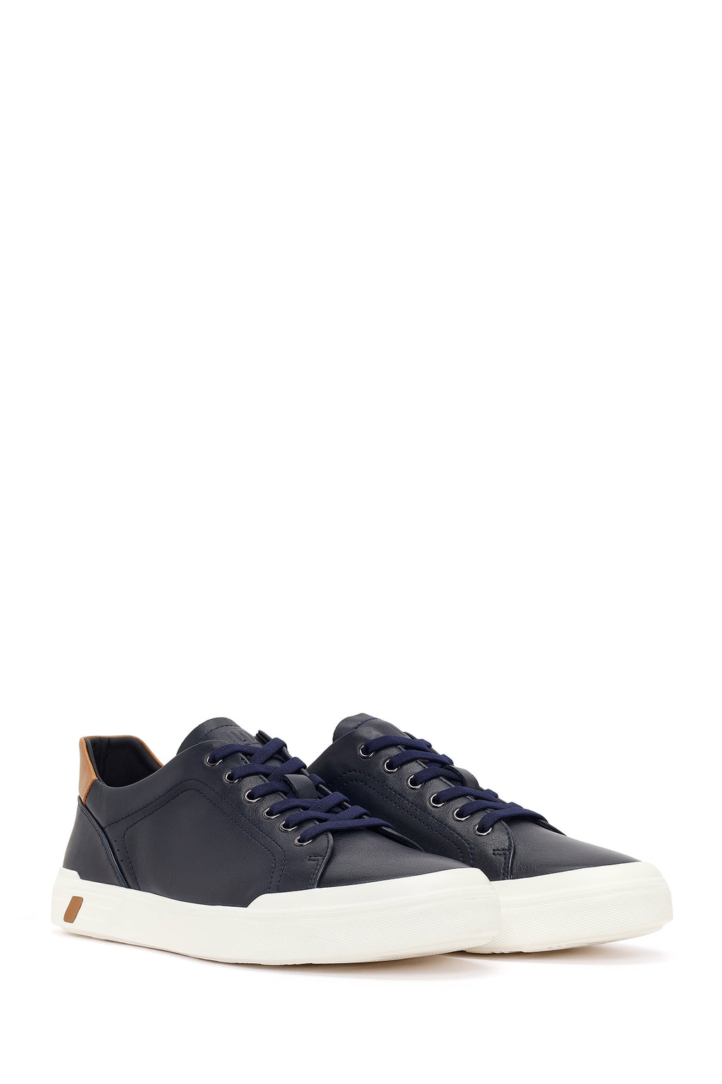 Erkek Lacivert Bağcıklı Deri Sneaker