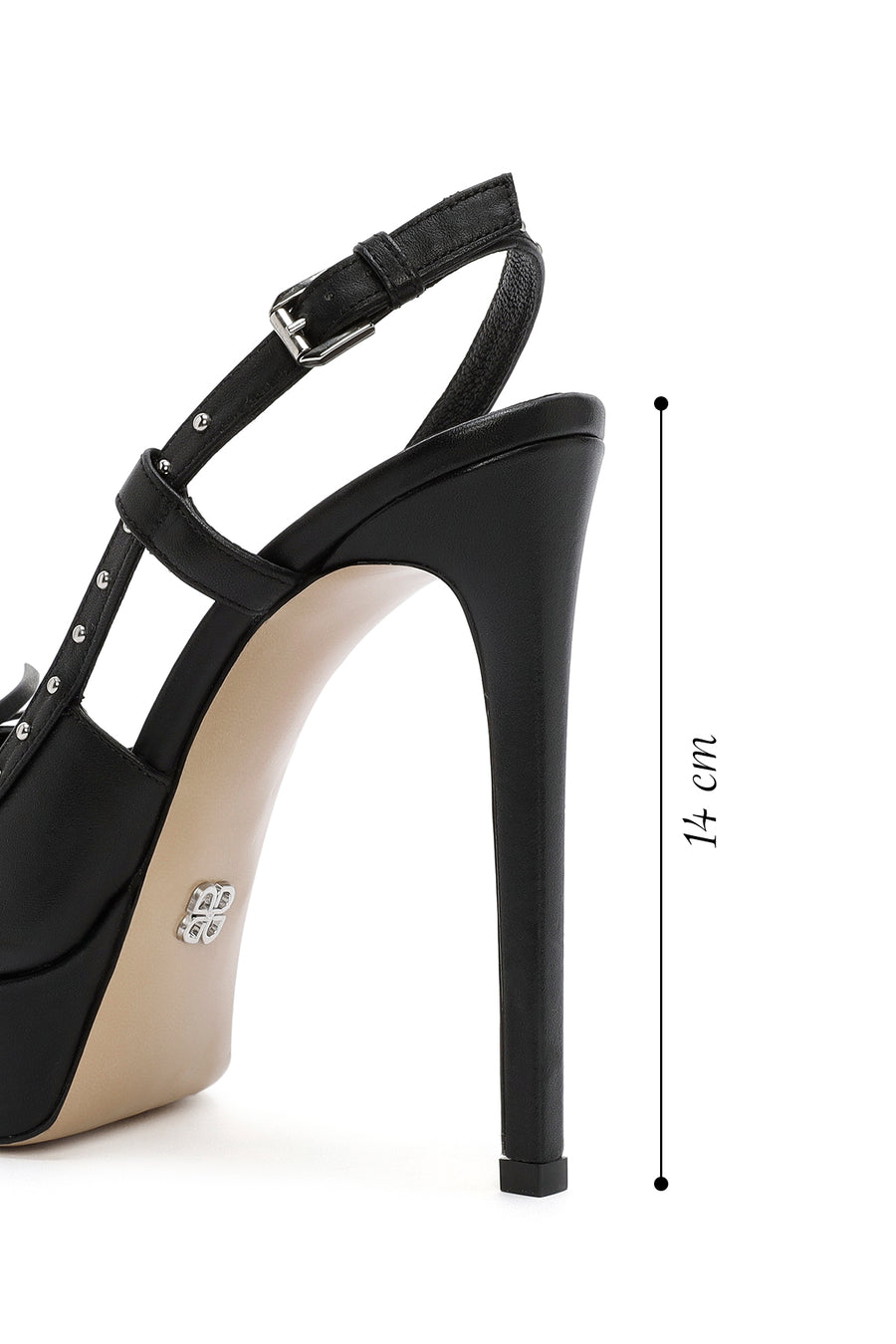 Women's Black Slingback Platform High Heel Leather Shoes