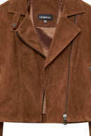 Marcy Women's Brown Double Breasted Suede Leather Jacket | Derimod