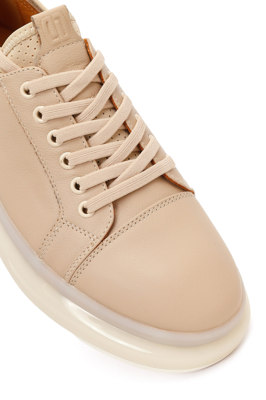 Men's Beige Lace-Up Thick-Sole Leather Sneaker