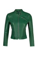 Sonia Woman Green Short Leather Jacket | Derimod