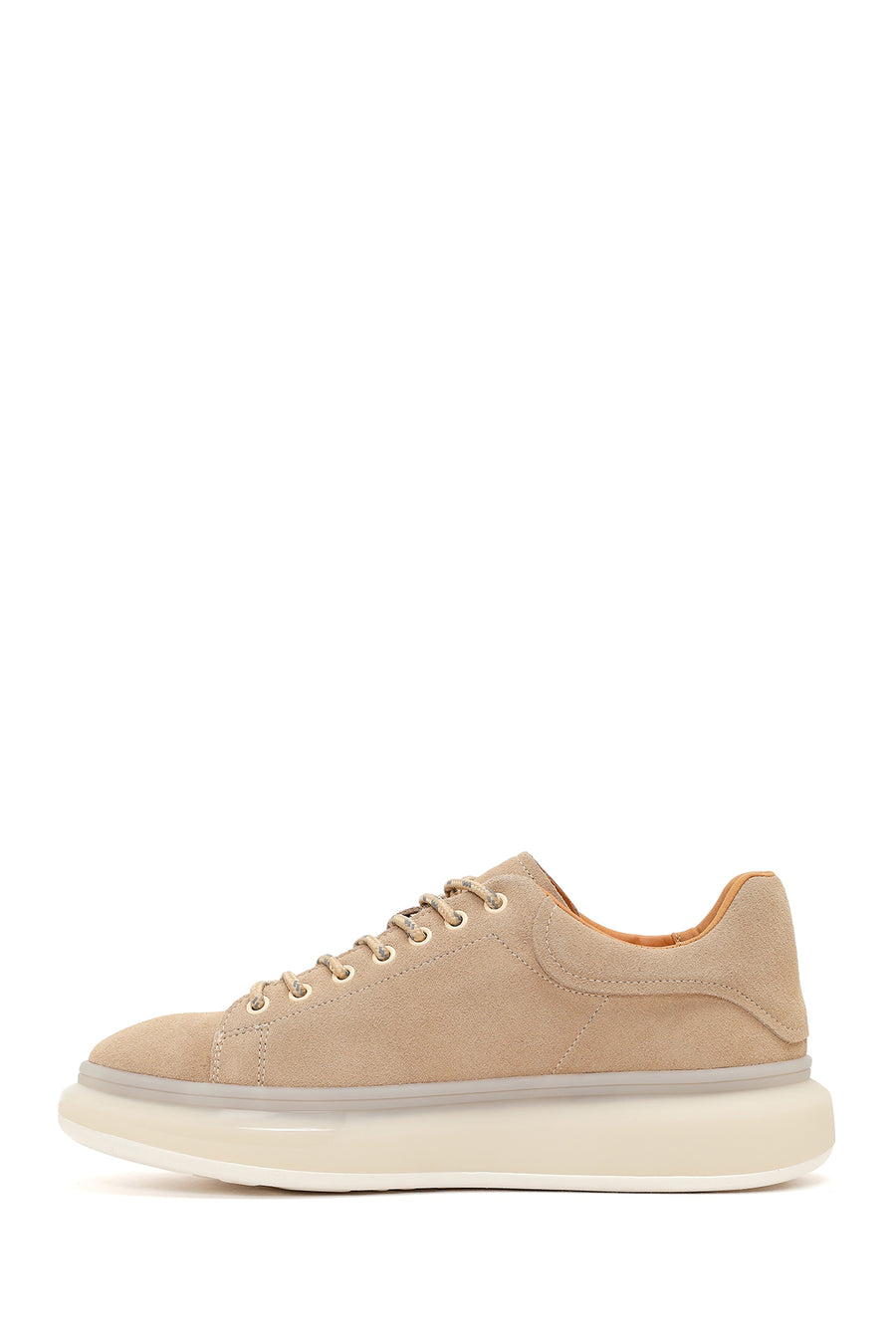 Erkek Bej Bağcıklı Kalın Tabanlı Süet Deri Sneaker