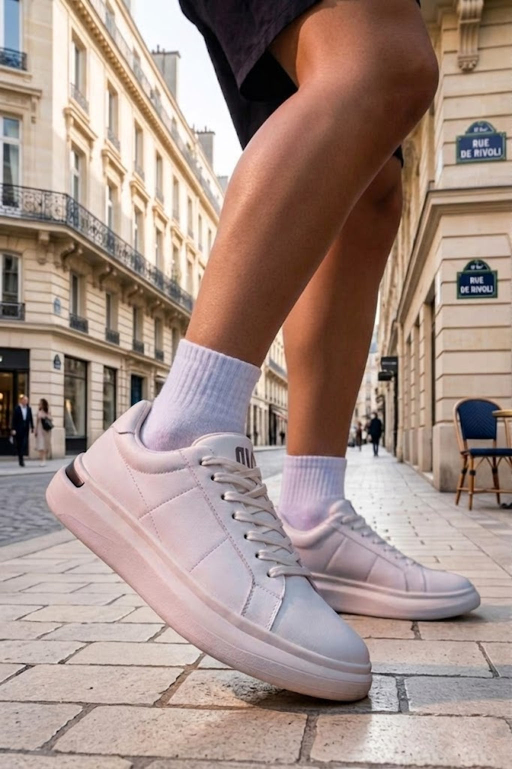Erkek Beyaz Bağcıklı Kalın Tabanlı Deri Sneaker