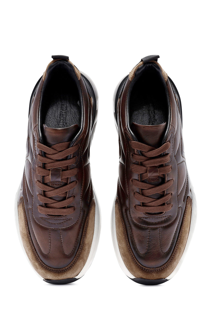 Erkek Kahverengi Bağcıklı Deri Sneaker