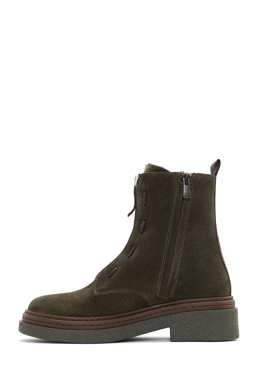 Women's Green Zippered Suede Leather Boots