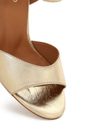 Women's Gold Ankle Buckle Chunky Heel Metallic Leather Sandals | Derimod