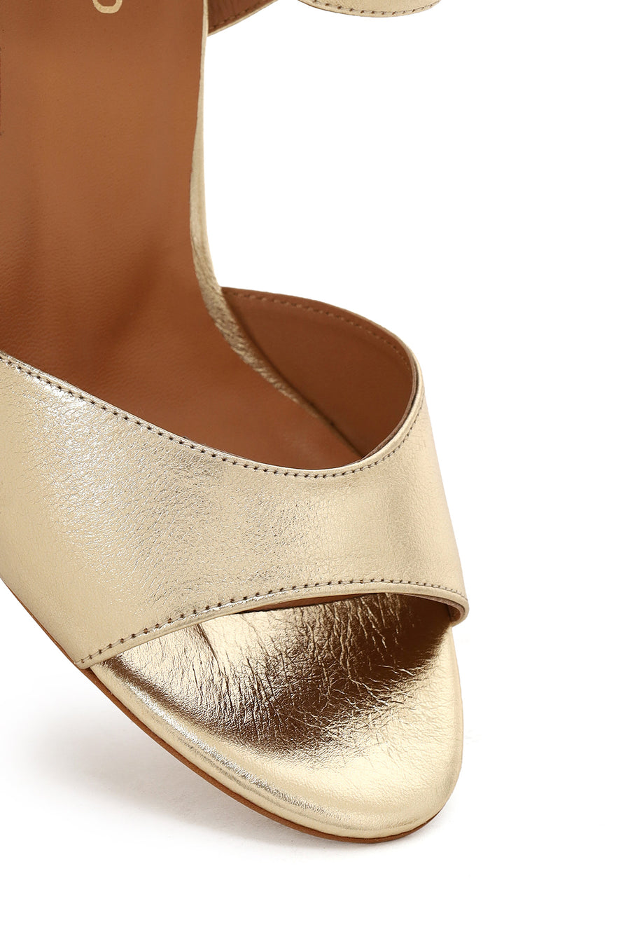 Women's Gold Ankle Buckle Chunky Heel Metallic Leather Sandals