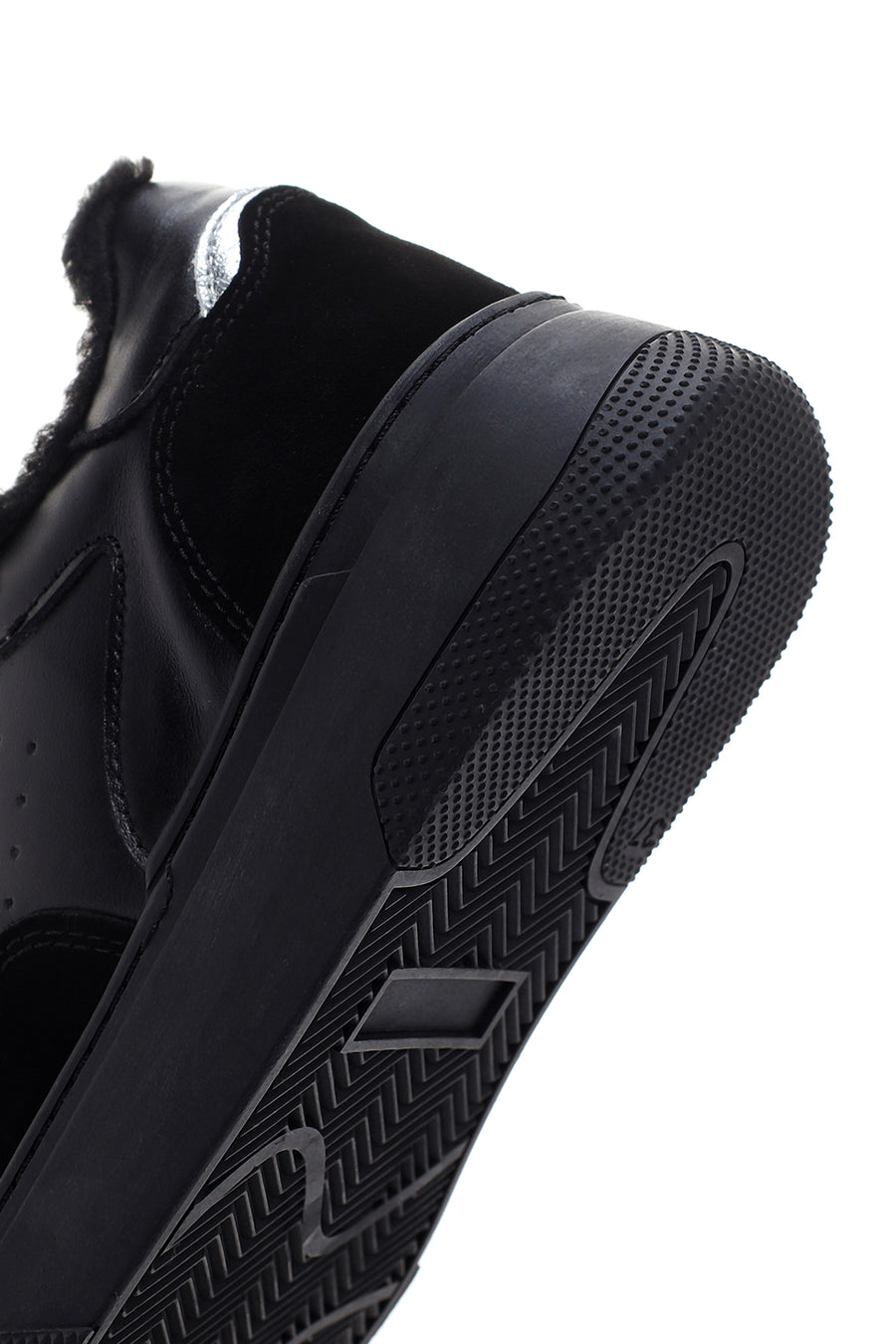 Women's Black Thick Sole Furry Leather Sneaker