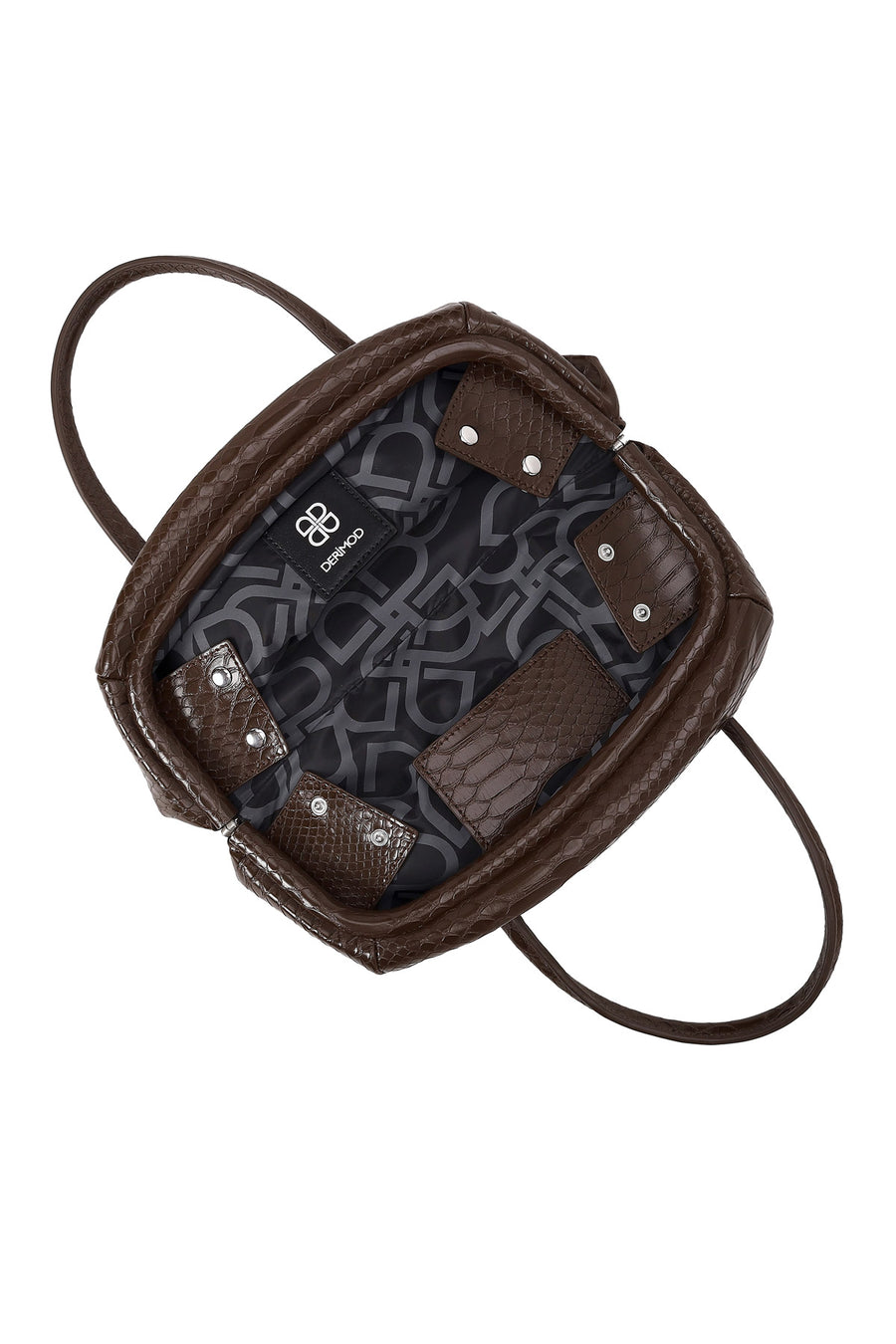 Woman Brown Long Strap Snake Print Shoulder Bag