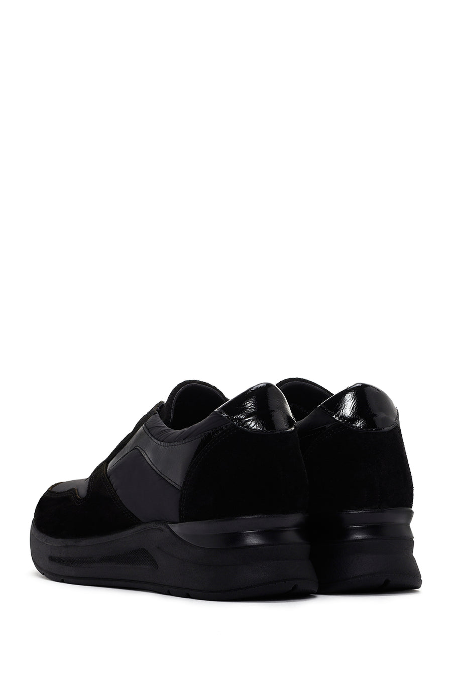 Women's Black Thick Soled Leather Sports Shoes