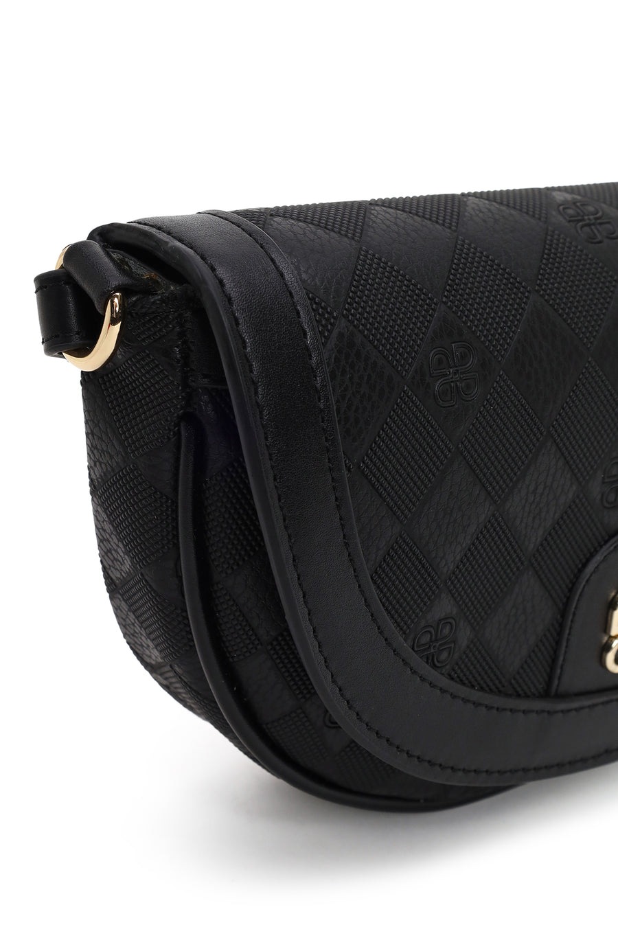 Woman Black Long-Strap Printed Mini Crossbody Bag