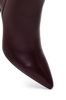Women's Burgundy Zip-Up Leather Heeled Boots | Derimod