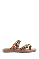Women's Leopard Patterned Suede Flip Flops | Derimod