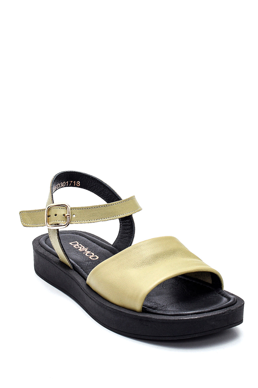 Women's Mint Green Leather Flat Sandals