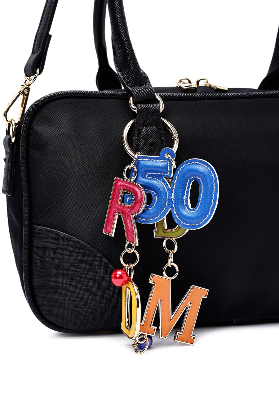 Women's Black Long Strap Accessory Detailed Fabric Handbag