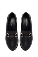 Woman Black Buckled Wedge Leather Comfort Loafer | Derimod