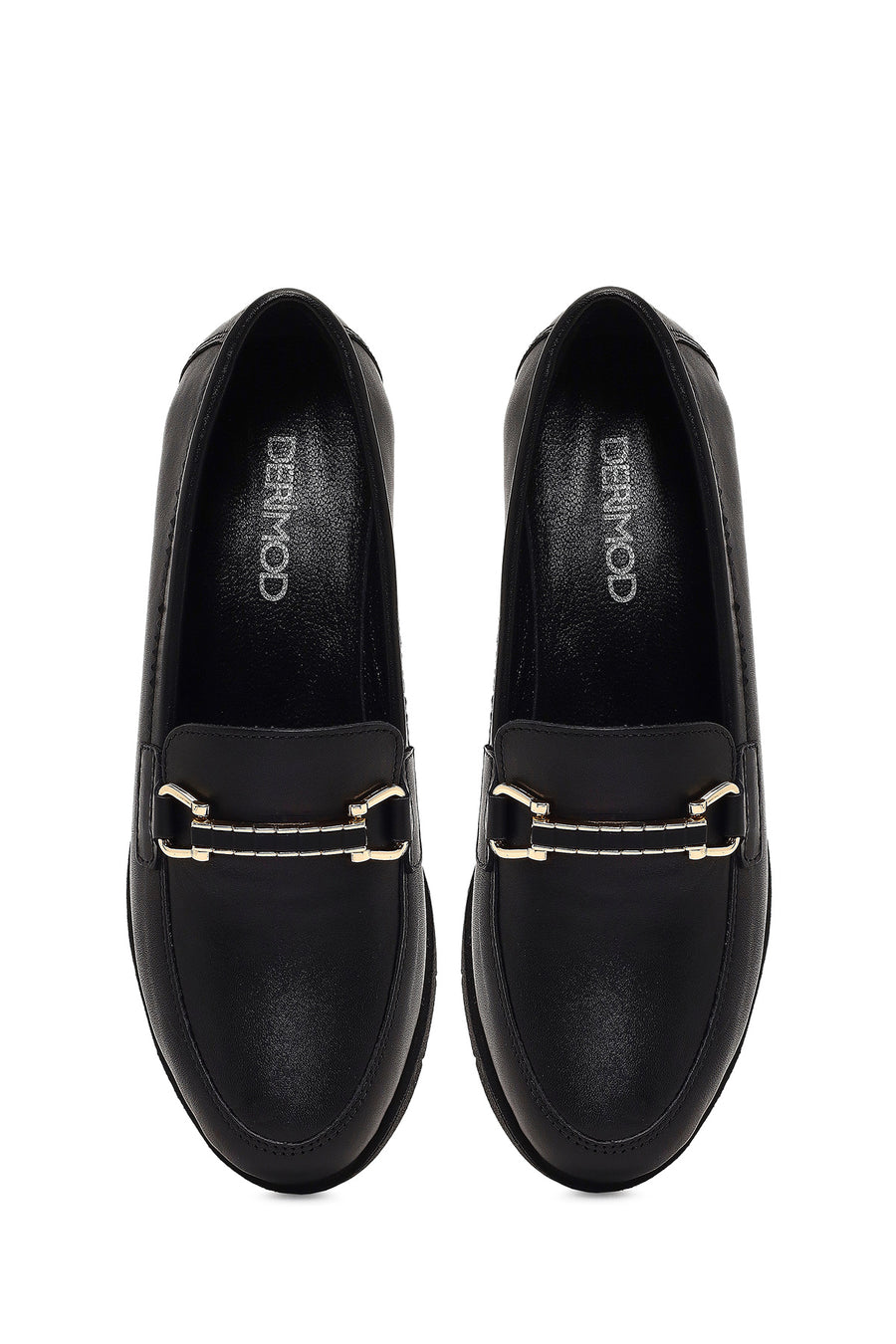 Woman Black Buckled Wedge Leather Comfort Loafer