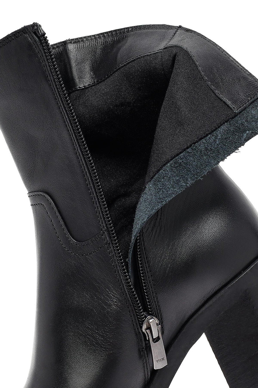 Women's Black Zippered Thick Heeled Leather Boot