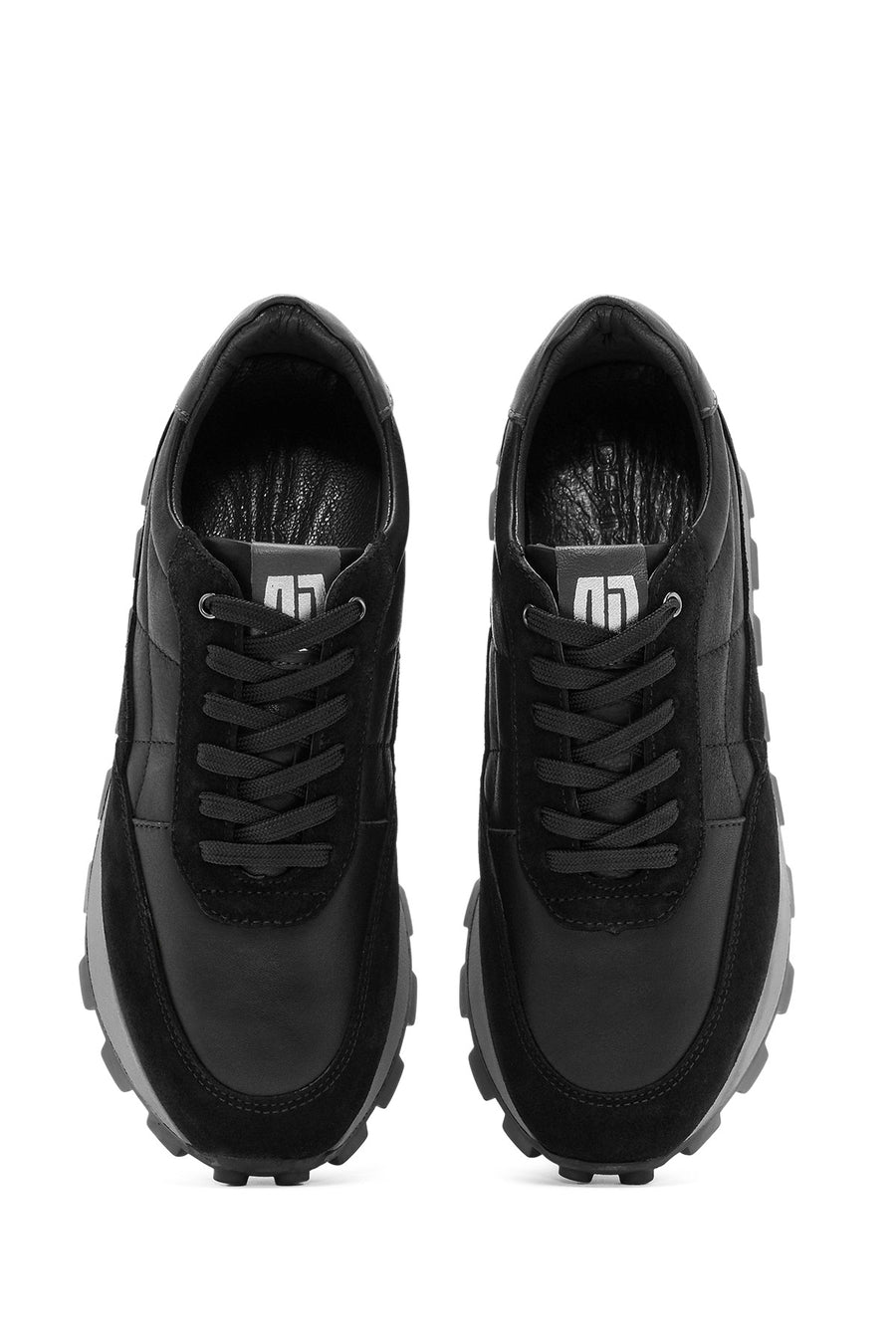 Erkek Siyah Bağcıklı Deri Sneaker