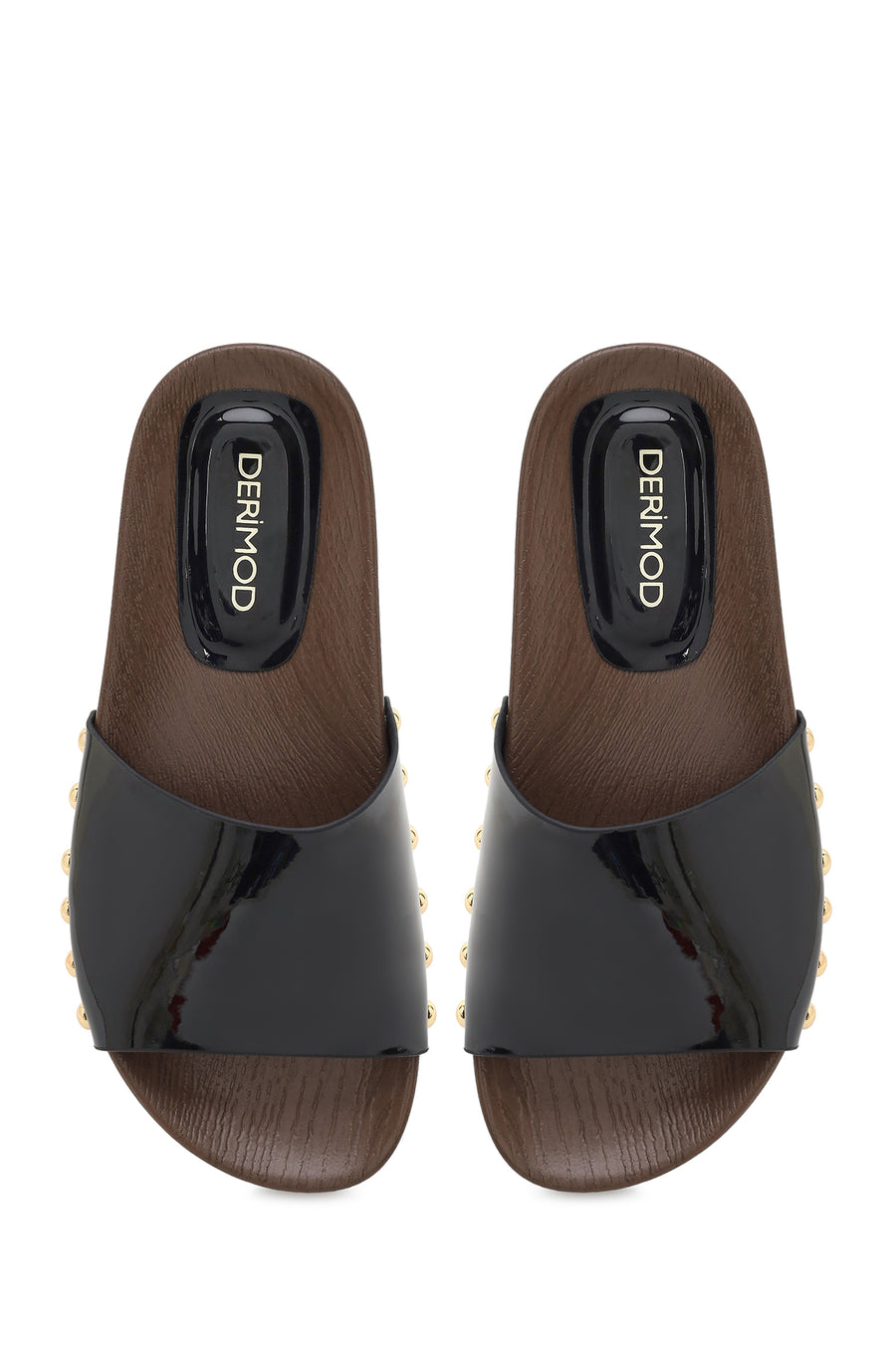 Woman Black Thick-Soled Patent Leather Slippers