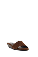 Women's Brown Thick-Soled Suede Leather Slippers | Derimod