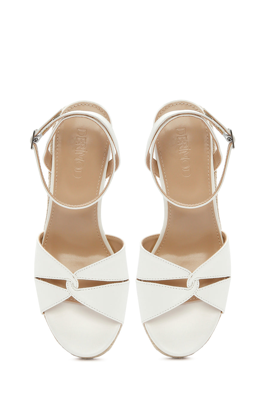 Women's White Ankle Buckle Wedge Heel Espadrille Sandals