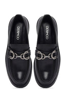 Kadın Siyah Tokalı Deri Maskülen Loafer | Derimod