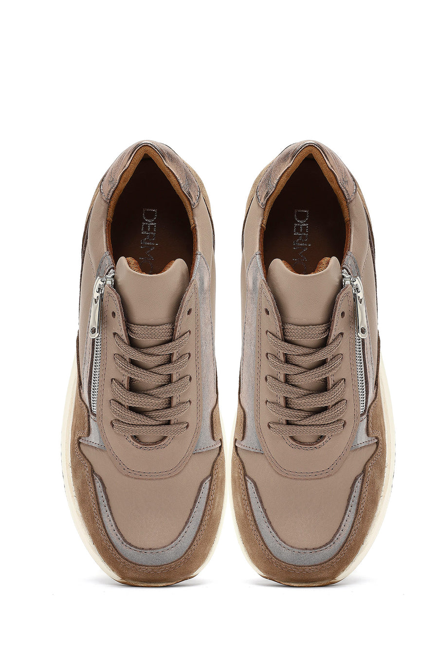 Women's Mink Lace-Up Zipper Detailed Wedge Heel Leather Sneaker