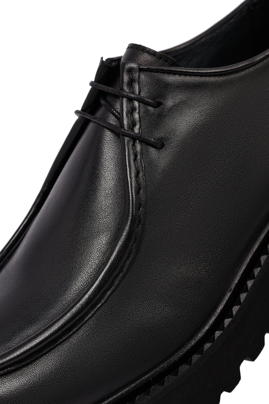 Male Black Lace-Up Thick-Soled Leather Casual Shoes