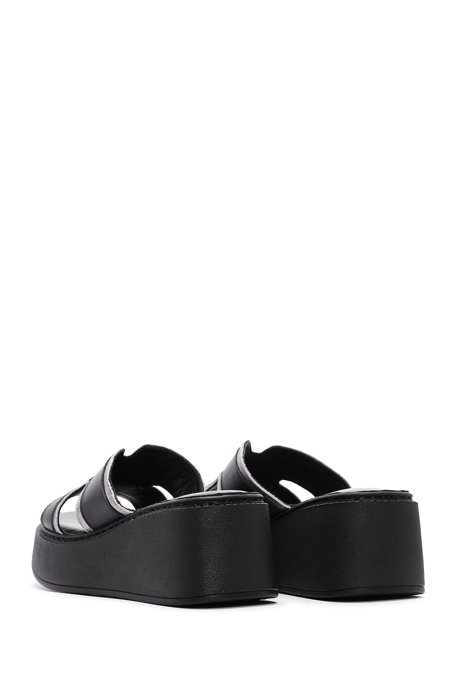 Women's Black Leather Wedge Heel Comfort Slippers