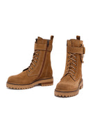 Woman Tan Zippered Suede Leather Boat | Derimod