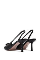 Women's Black Open Back Slim High Heel Leather Shoes | Derimod