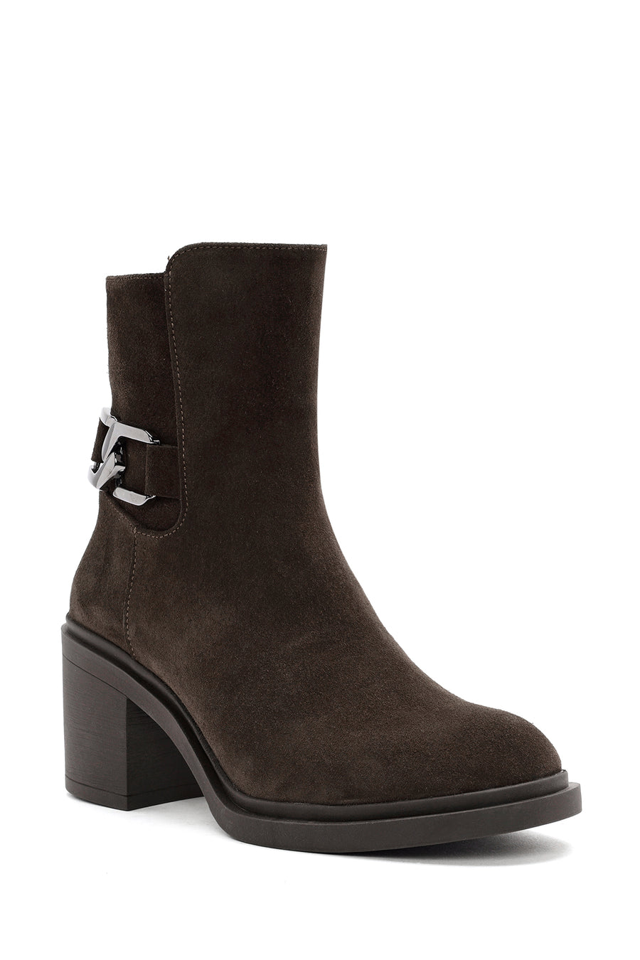 Women's Brown Heeled Zippered Suede Leather Boots