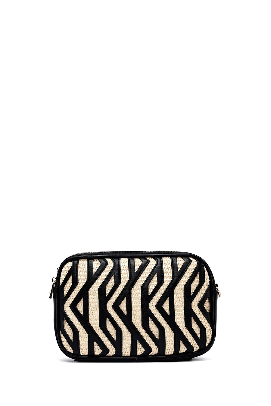 Women's Black Long Strap Patterned Crossbody Bag