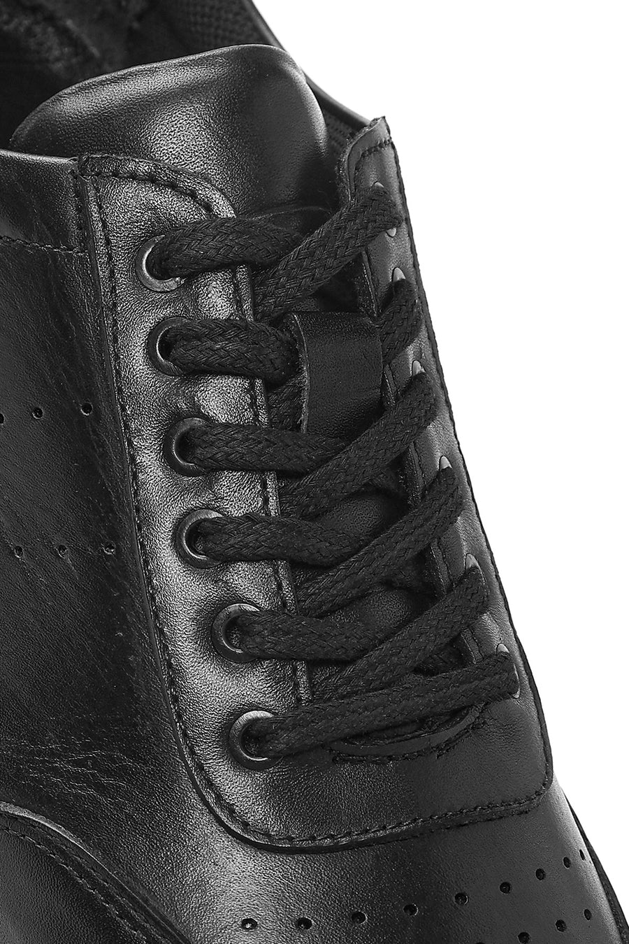 Erkek Siyah Bağcıklı Deri Casual Sneaker