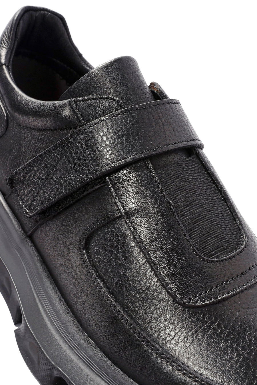 Erkek Siyah Bantlı Deri Sneaker