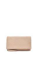 Women's Beige Long Chain Strap Braided Clutch Bag | Derimod