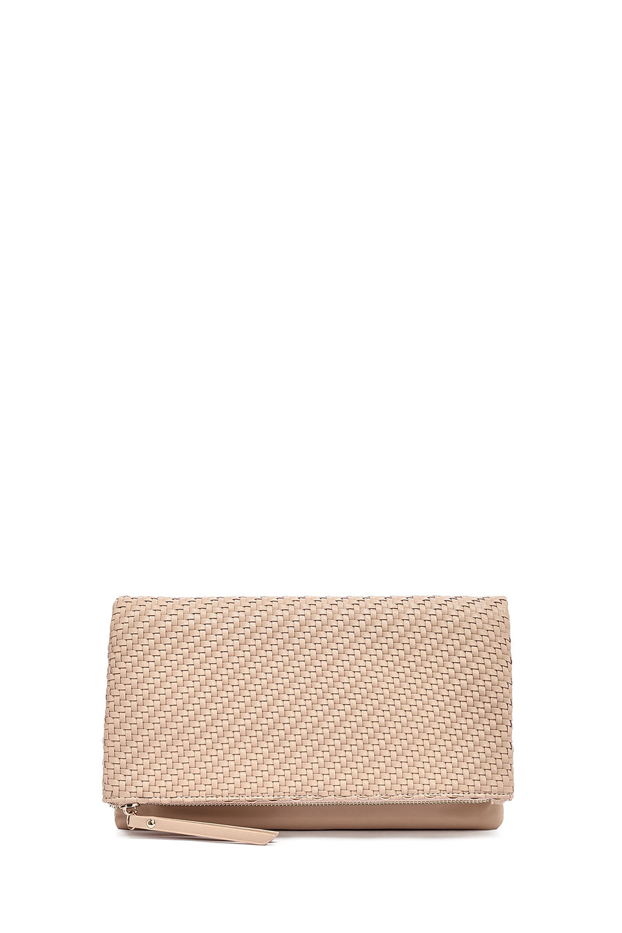 Women's Beige Long Chain Strap Braided Clutch Bag