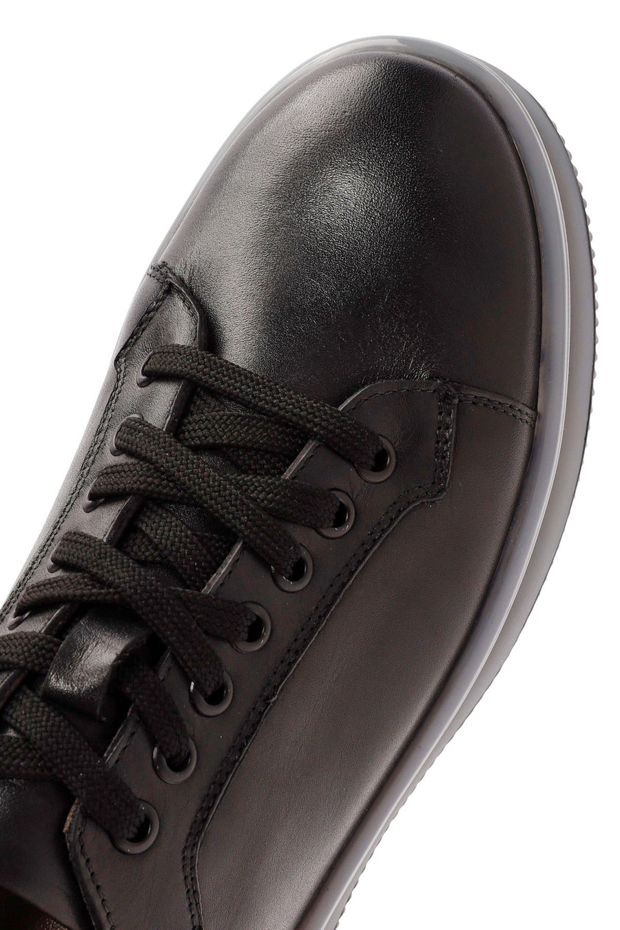 Erkek Siyah Bağcıklı Deri Sneaker