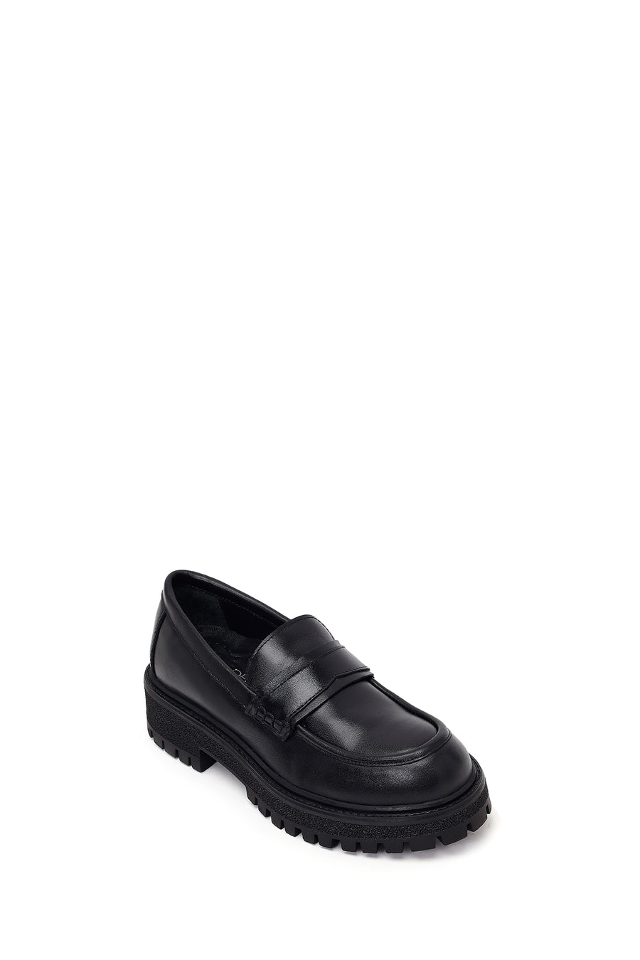 Woman Black Thick-Soled Leather Masculine Loafer