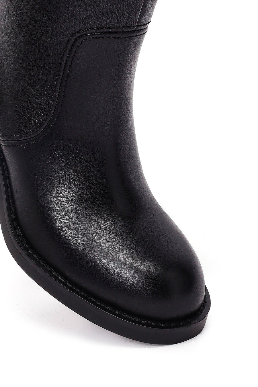 Women's Black Thick Heeled Leather Boot