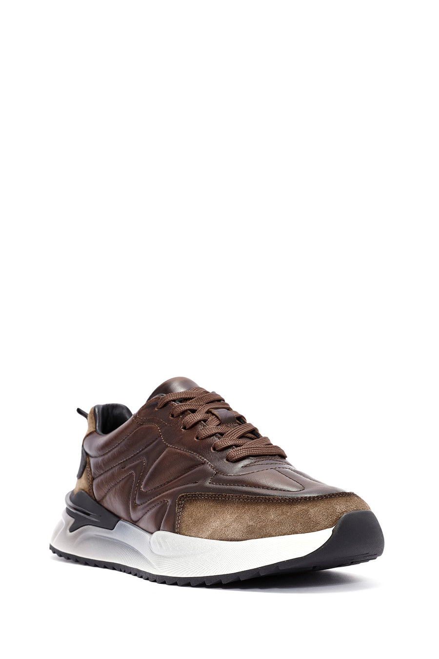 Erkek Kahverengi Bağcıklı Deri Sneaker